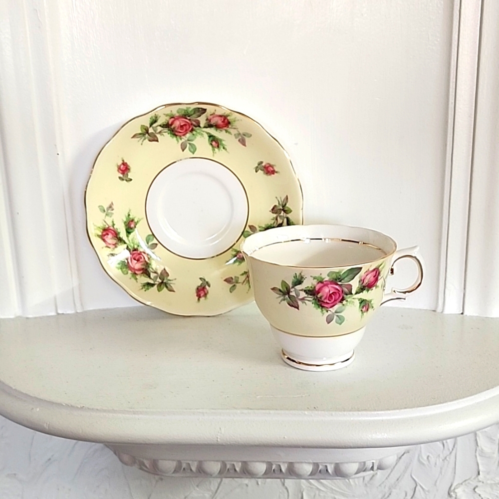 English Tea Cup and Saucer Colclough Pale Yellow Tea Cup and saucer